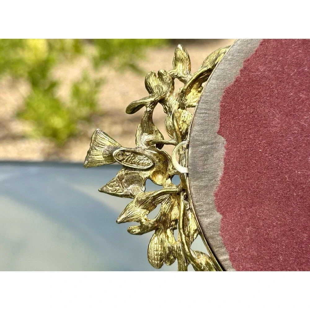 Vintage Matson Vanity Mirror Tray Birds Dogwood Gold Plated Hollywood Regency